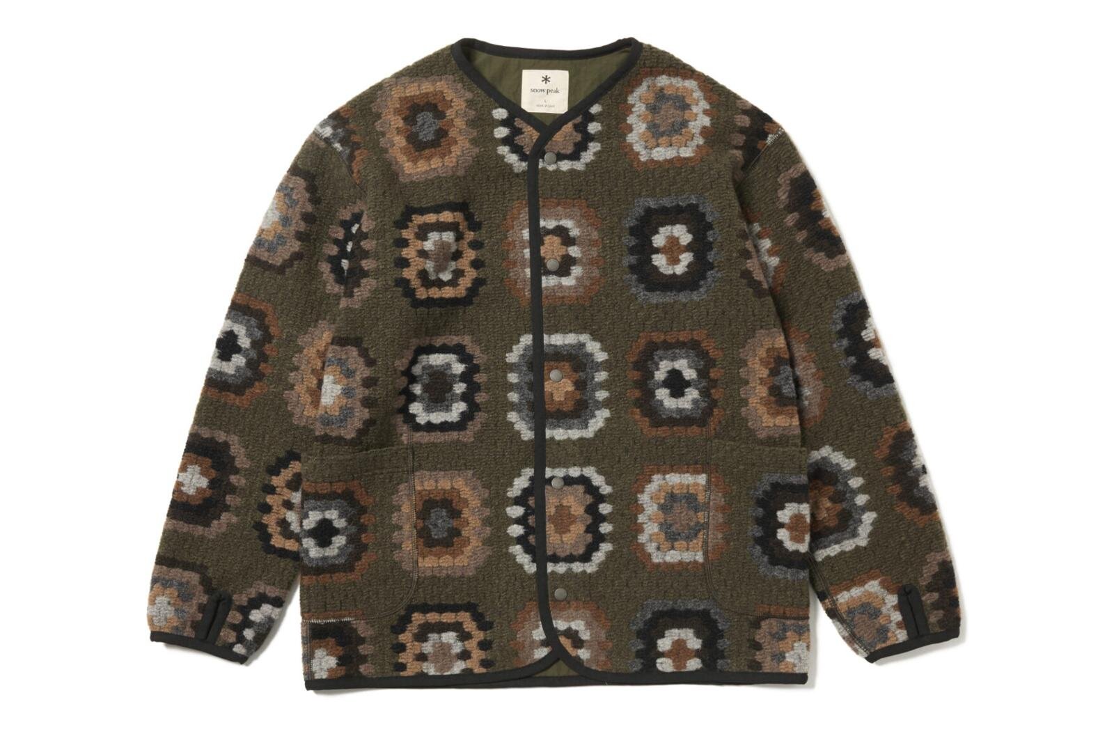 スノーピーク“幾何学柄”ジャカードニットカーディガン＆大判ブランケット、軽量な吸湿素材で