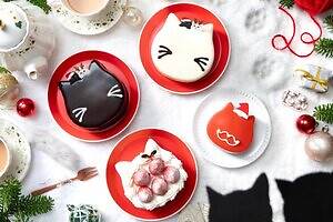 ねこねこ25年クリスマスケーキ、‟黒猫＆白猫”のチョコムースケーキや1人用「こねこサンタケーキ」も