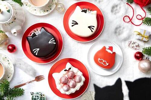 ねこねこ25年クリスマスケーキ、‟黒猫&白猫”のチョコムースケーキや1人用「こねこサンタケーキ」も