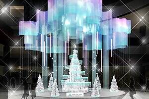 グランフロント大阪25年クリスマス、“オーロラ”煌めくガラスツリー＆音と光のライティングショー