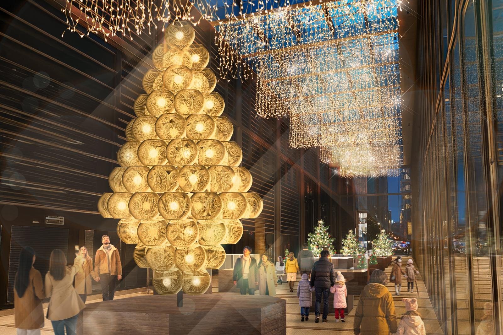 東京ミッドタウン八重洲“ゴールドに輝く”クリスマスイルミネーション、伝統工芸ツリー＆マーケットも