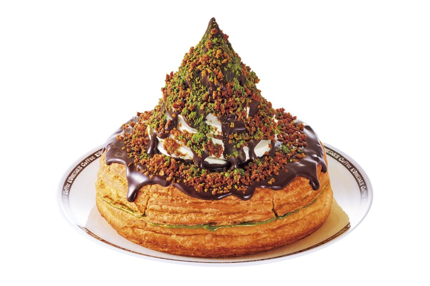 コメダ珈琲店、祇園辻利の宇治抹茶仕立て「シロノワール ブラックモンブラン」パリッとザクザクアイスを再現