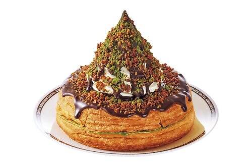 コメダ珈琲店、祇園辻利の宇治抹茶仕立て「シロノワール ブラックモンブラン」パリッとザクザクアイスを再現