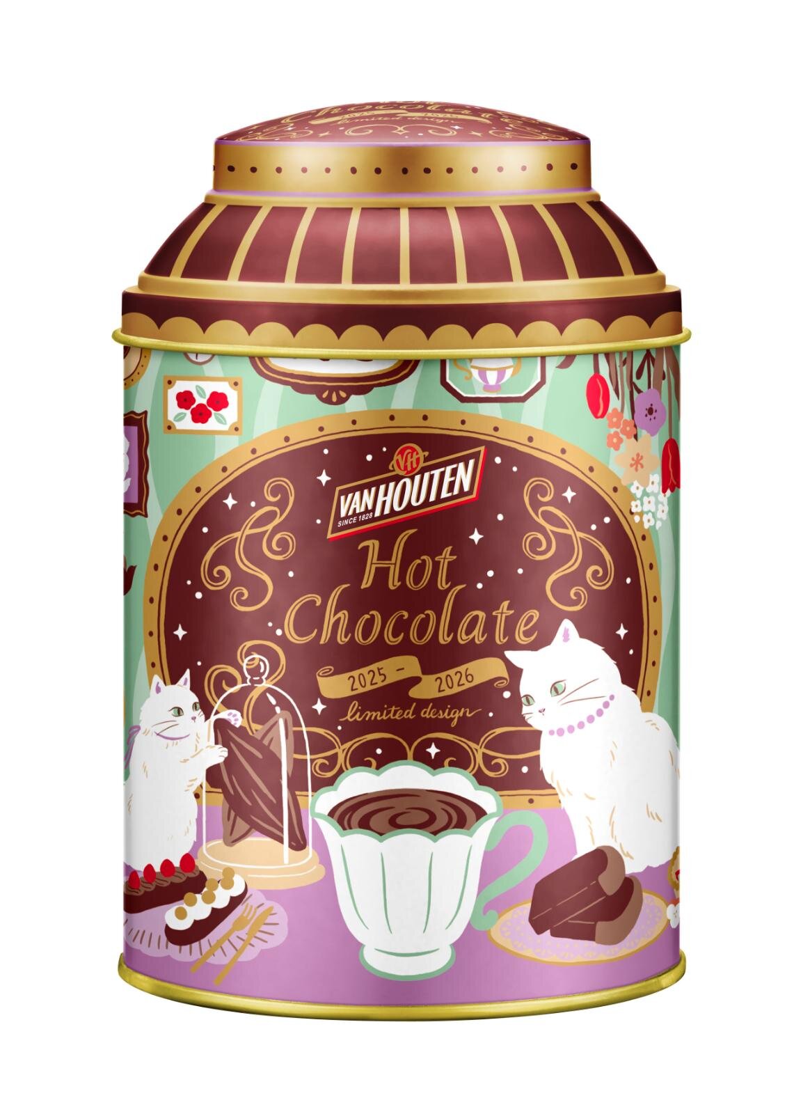 バンホーテンの濃厚ホットチョコレート缶、"白猫"モチーフのクリスマスデザイン｜写真3