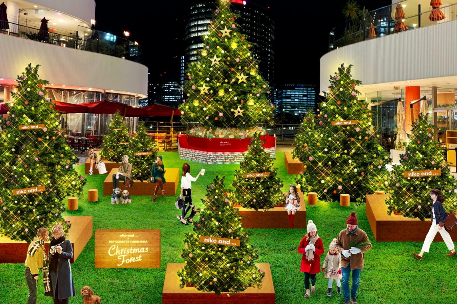 クリスマス｜横浜ベイクォーター×ニコアンド"森"テーマのクリスマスイルミネーション、高さ8mの巨大ツリーも