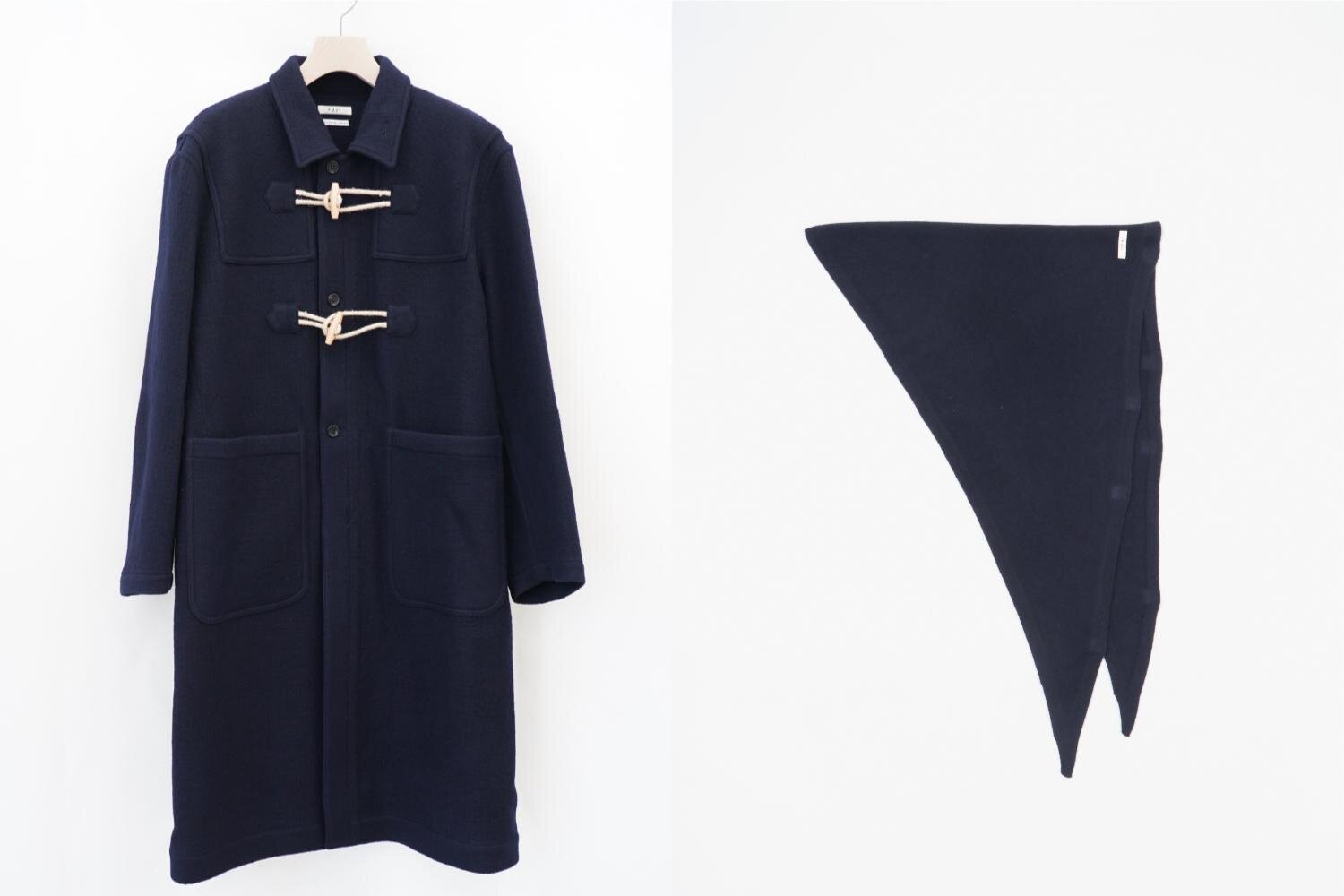 レザーグッズ｜フジ“ステンカラー”のダッフルコート＆カシミヤスカーフ、経年変化を楽しむイタリアレザーベルトも