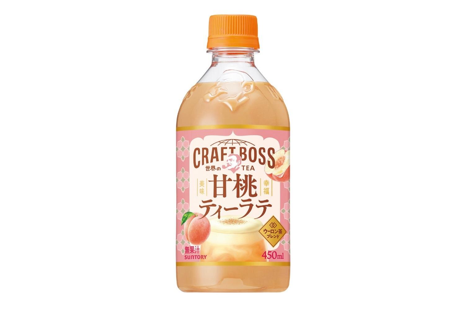 「クラフトボス 甘桃(あまもも)ティーラテ」“甘い桃が香り立つ”2種の紅茶×ウーロン茶のミルクティー