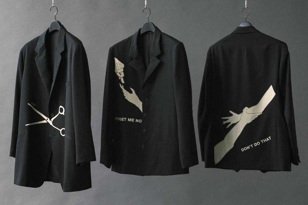 ヨウジヤマモト“ハサミや手”プリントのメンズウールギャバジャケット、レトロな花柄ニットも