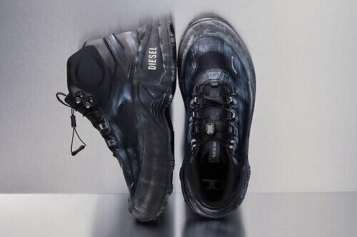 ディーゼル“ダメージ加工”のミッドカットスニーカー、ユーズド風アッパーにチャンキーソール