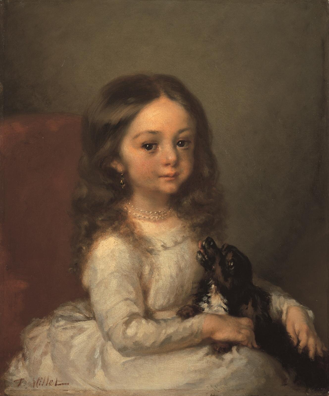 ジャン＝フランソワ・ミレー《犬を抱いた少女》1844-1845年／ユニマットグループ蔵
