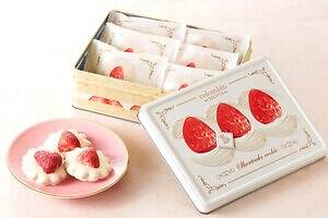 コロンバン「ショートケーキクッキー缶」再び、紅ほっぺ乗せいちごミルク風クッキー×ホワイトチョコ