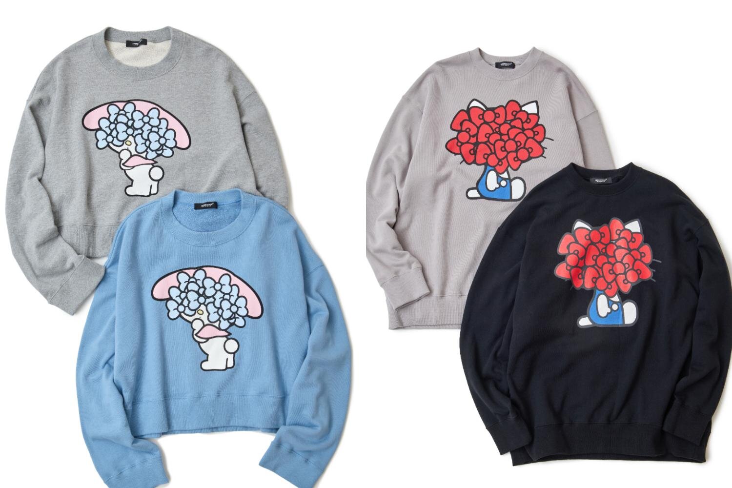 アンダーカバー×サンリオキャラクターズ、リボンに覆われたマイメロディ＆ハローキティのスウェットや財布