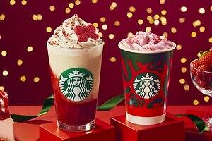 スターバックス25年クリスマス「ジョイフルメドレー」ストロベリー風味のフラペチーノやティーラテ