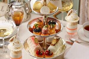 ラデュレ2025年クリスマスアフタヌーンティー、ピスタチオ＆フランボワーズのケーキや金箔マカロン