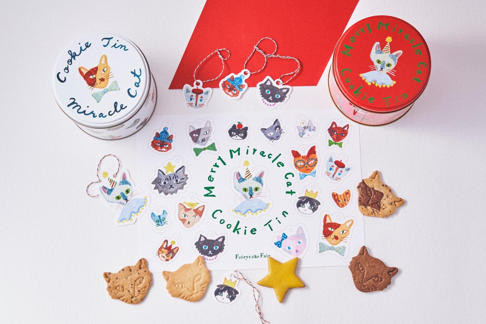 神様のいたずらクリスマスネコクッキー缶 2,800円／オーナメント付き 5,500円