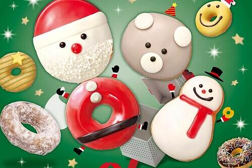 クリスピー・クリーム・ドーナツ25年クリスマス、雪だるま型&2つ合わせて”全身サンタ”ドーナツ