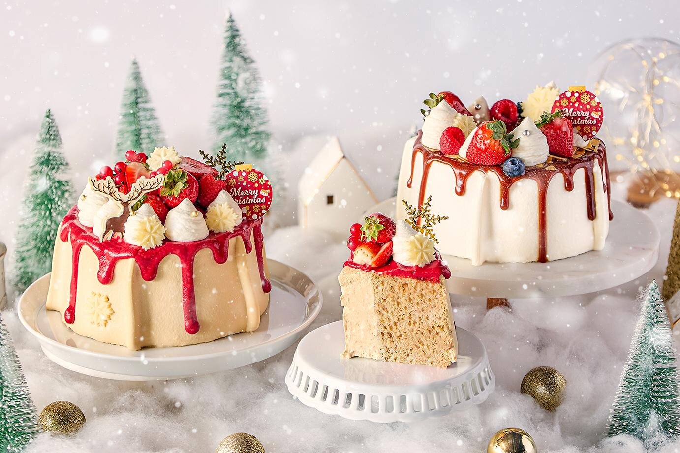 マーサー ビス25年クリスマスケーキ、苺×紅茶の“ふわもち”食感シフォンや生キャラメルフレーバー