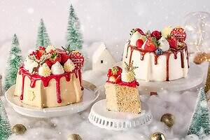 マーサー ビス25年クリスマスケーキ、苺×紅茶の“ふわもち”食感シフォンや生キャラメルフレーバー