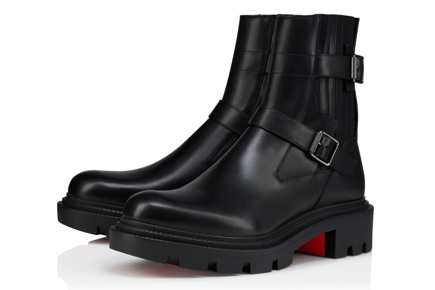 クリスチャン ルブタン「オキシブーティー カレッジ」タフなチャンキーソールのベルト付きメンズブーツ