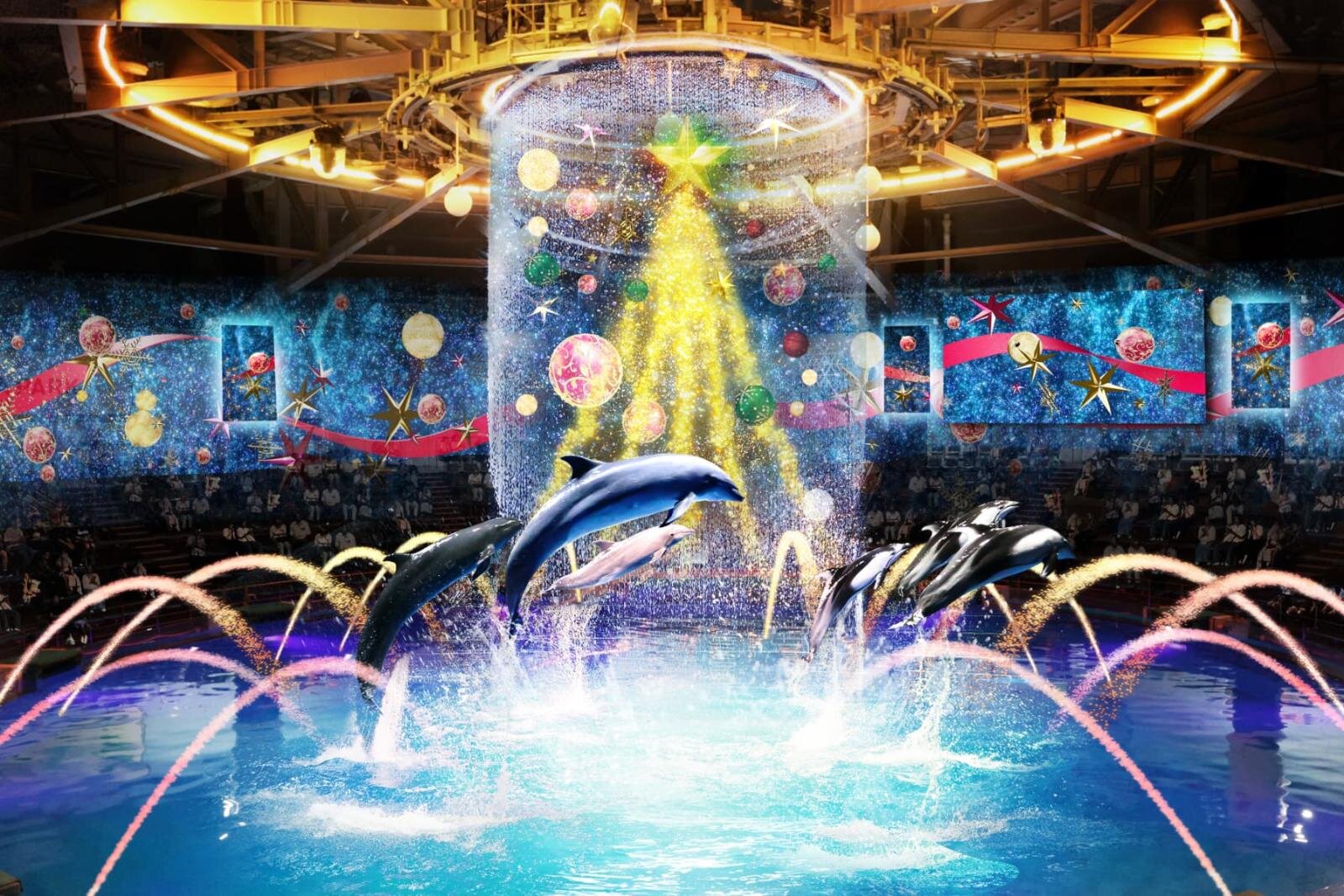 マクセル アクアパーク品川のクリスマスイベント、“360度星空の海”でドルフィンパフォーマンス