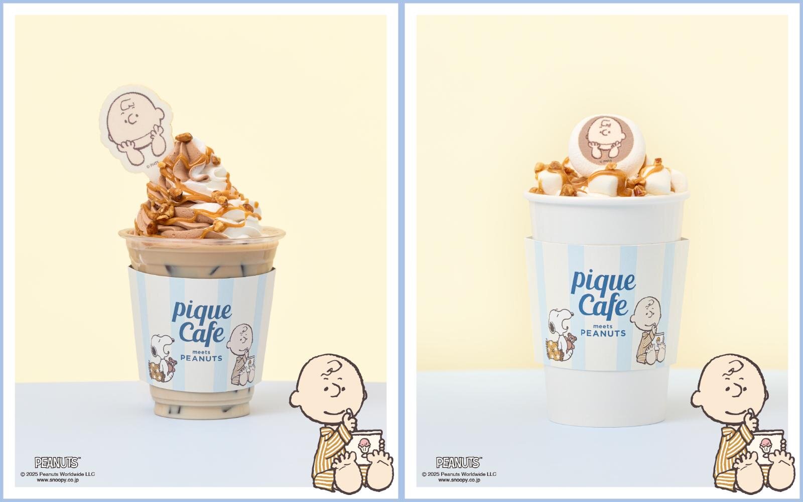 チャーリー・ブラウン/ボーダーホイップラテ(アイス) 890円 チャーリー・ブラウン/もこもこマシュマロラテ(ホット) 920円