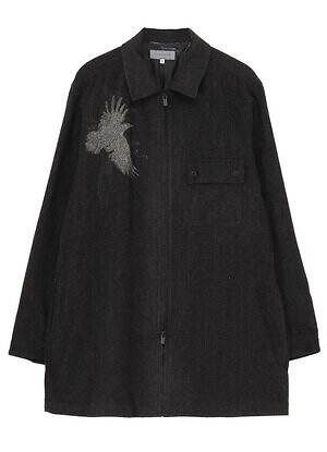 ヨウジヤマモト“翼を広げるカラス”プリントのウールコート＆手描きデッサンの刺繍ジャケット｜写真4