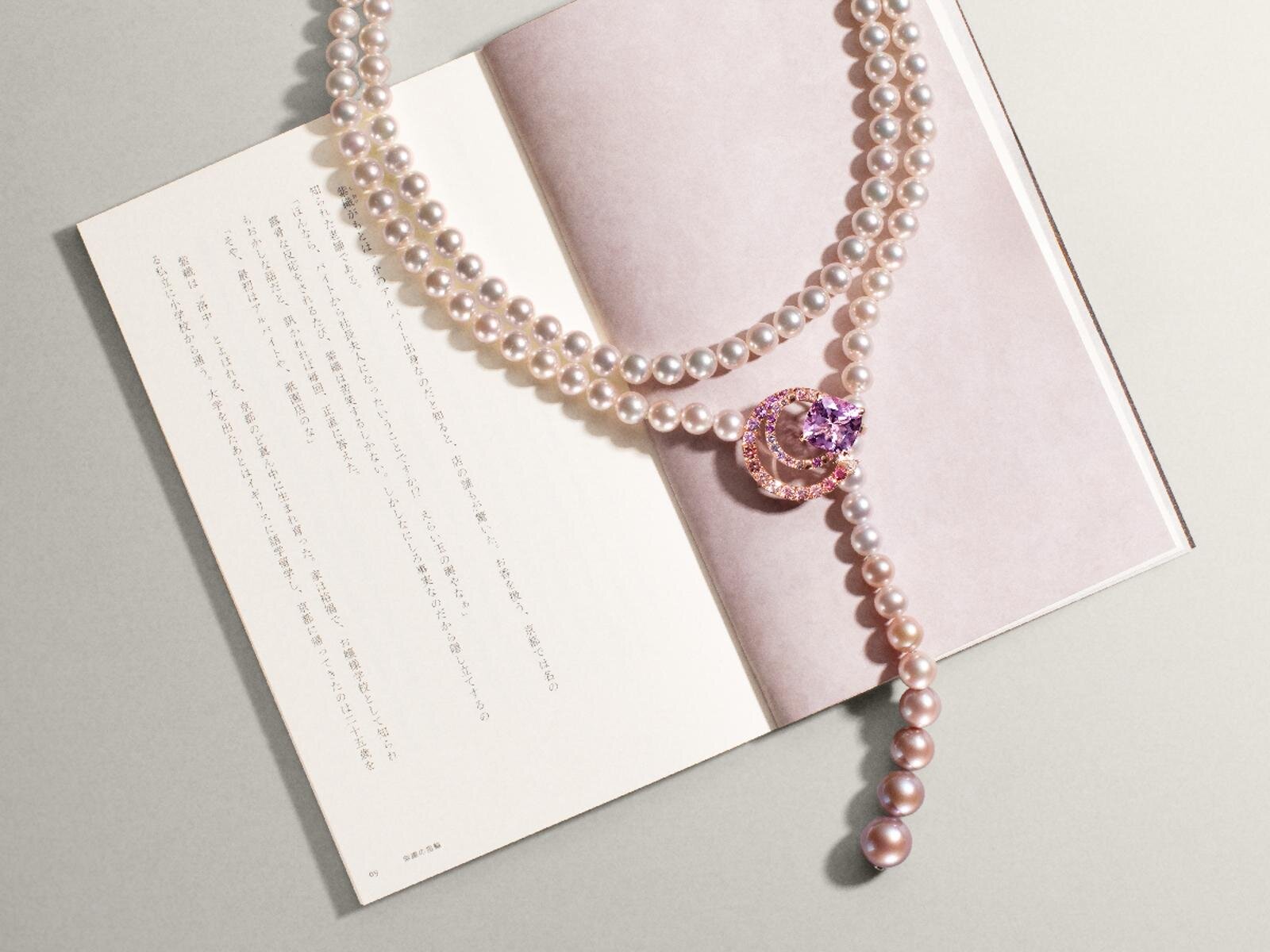 あこや真珠×マルチカラージュエル K18ピンクゴールドネックレス・パルファシオンプリンシパル ※価格は問い合わせ