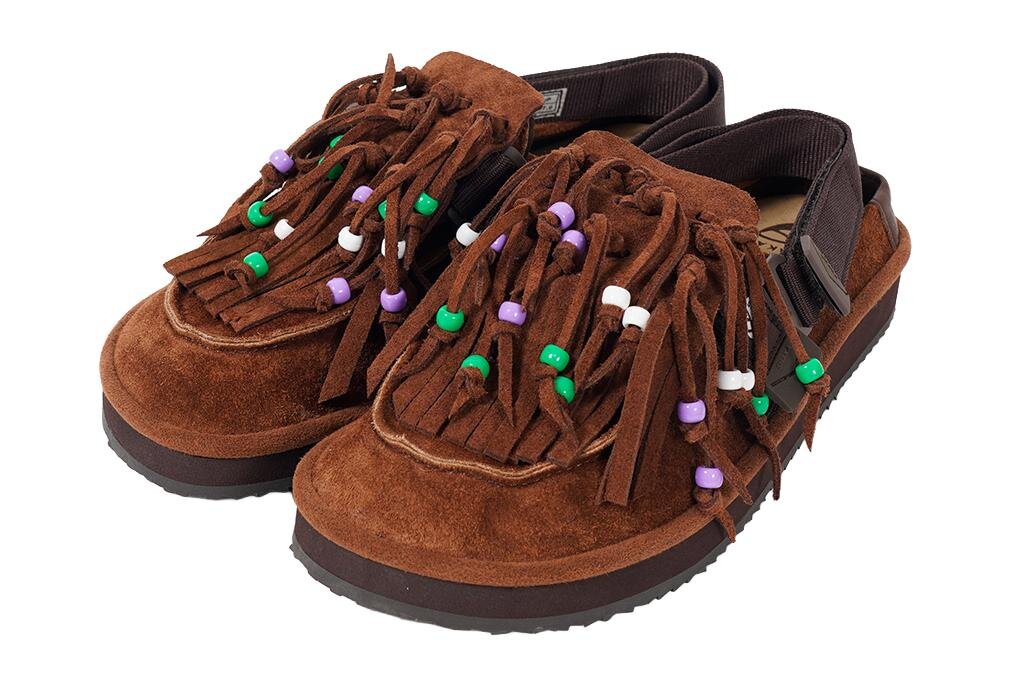 シャカ“ビーズ付きフリンジ”のモカシン風シューズ、タッセル取り外し可能な6WAYサンダル