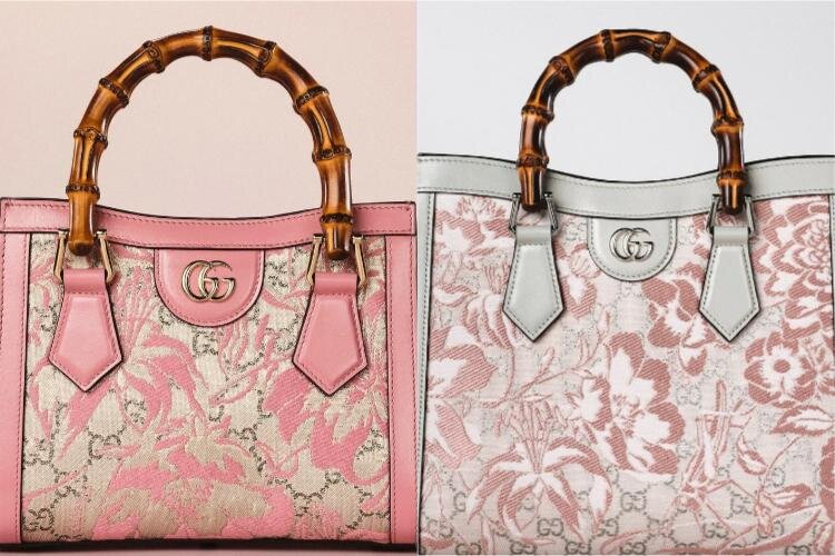 グッチと京都の老舗「細尾」銀の箔を織り込んだ西陣織バッグ、バンブーハンドルで