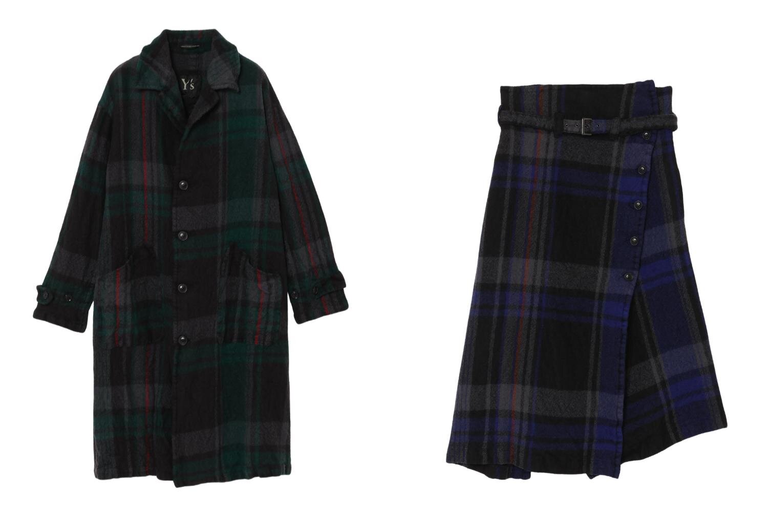 Y’sから“縮絨ウール”の秋冬ウェア、チェック柄コートや巻きスカート