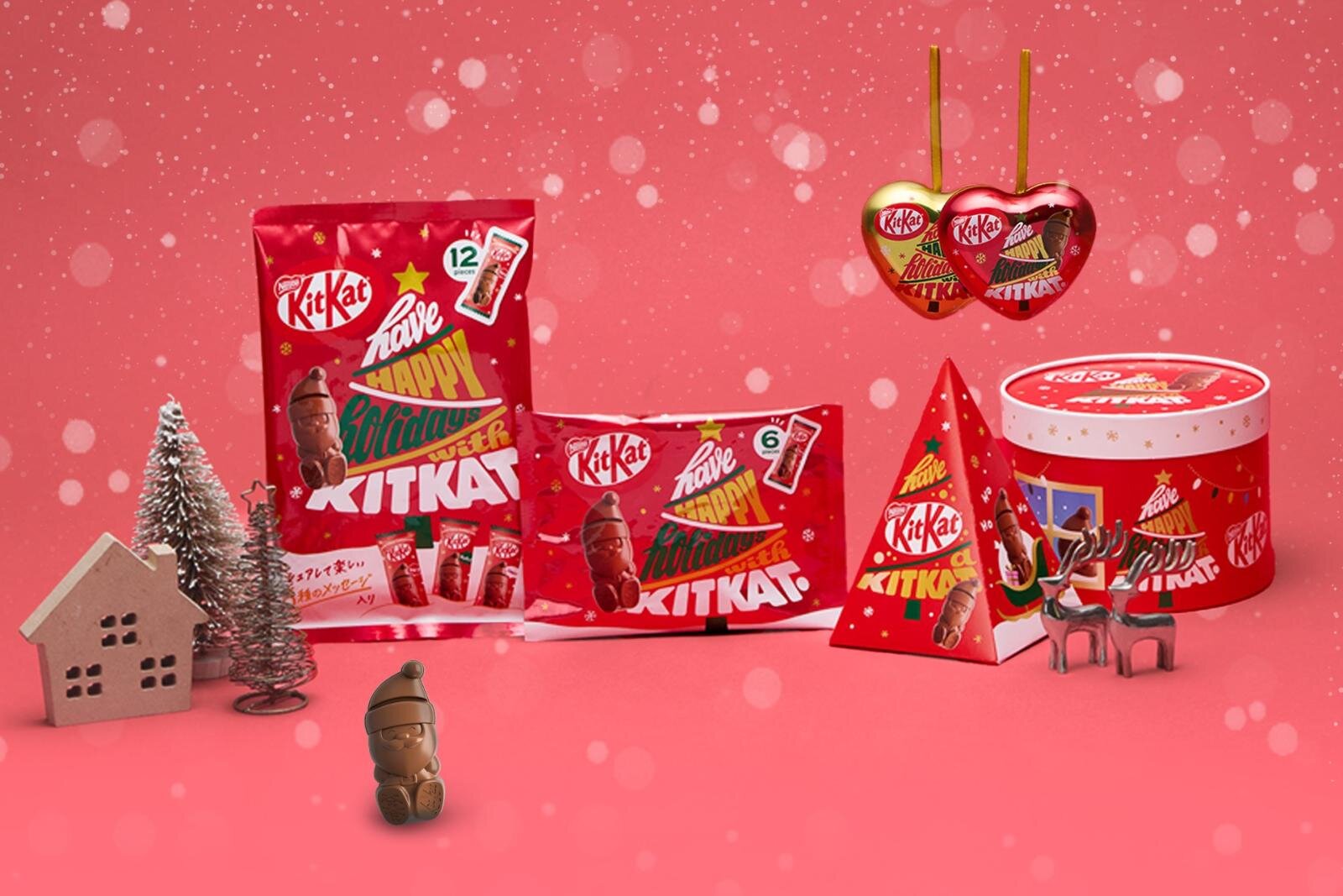 “サンタ型キットカット”「ホリデイサンタ」ハートオーナメント缶＆パーティーボックス、クリスマス限定で