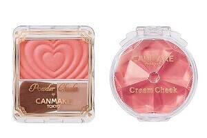 キャンメイク25年冬コスメ、ジューシーコーラルのハート柄チーク＆ミルキーピーチのクリームチーク