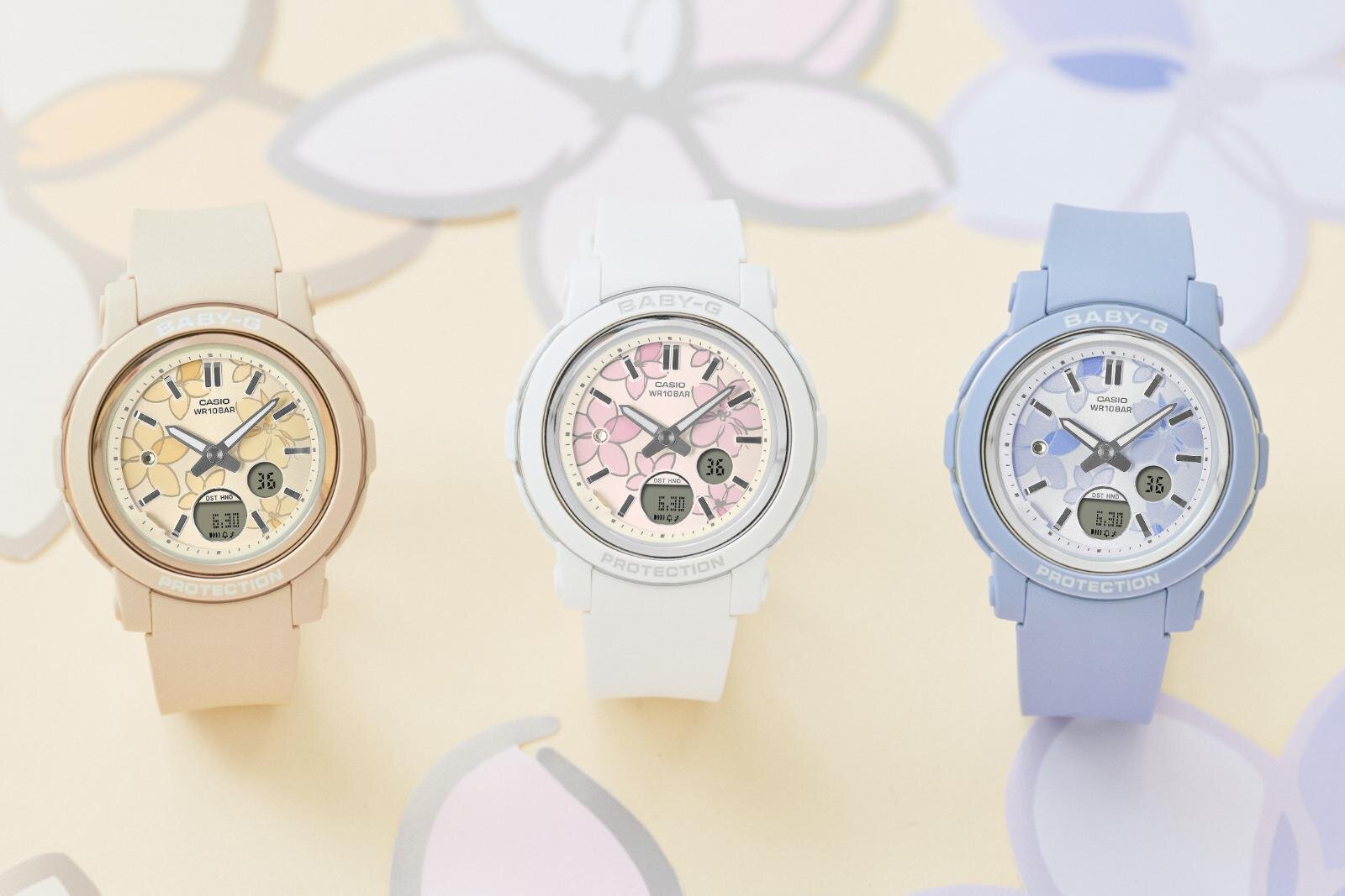 BABY-Gの花柄腕時計 - 文字板に花とクリスタル、メタリックなベゼル