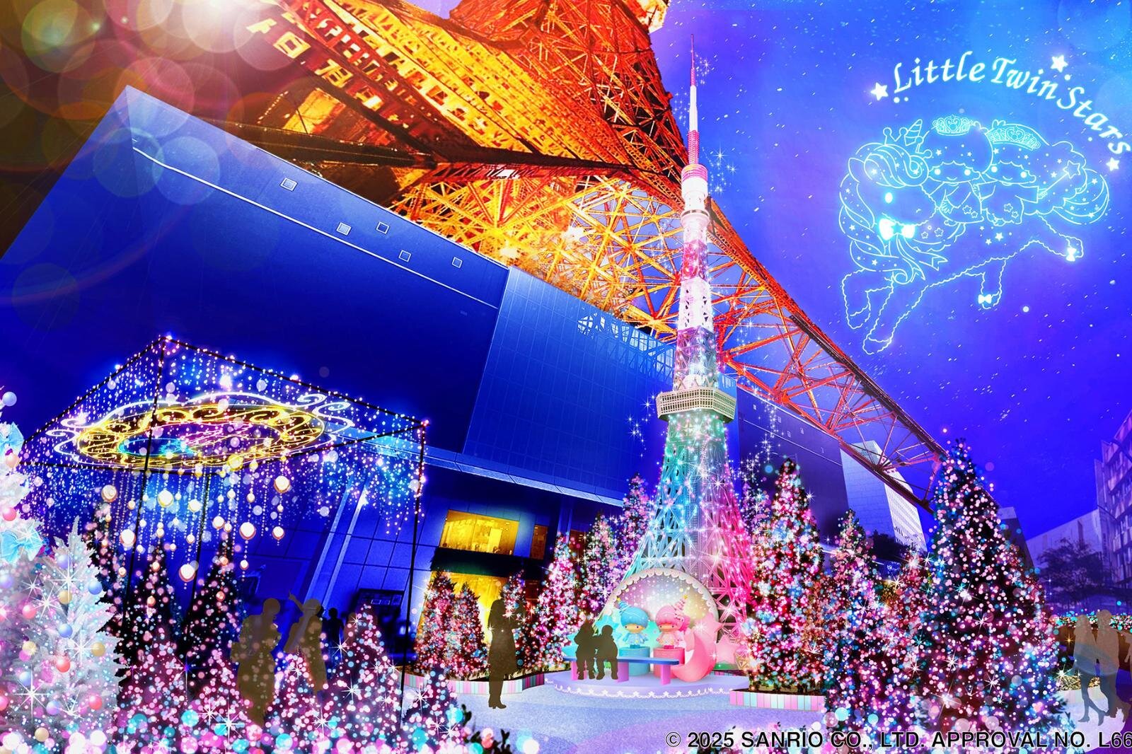 東京タワーの25年冬“キキ＆ララ”イルミネーション、ピンクと水色の「リトルトウキョウタワー」
