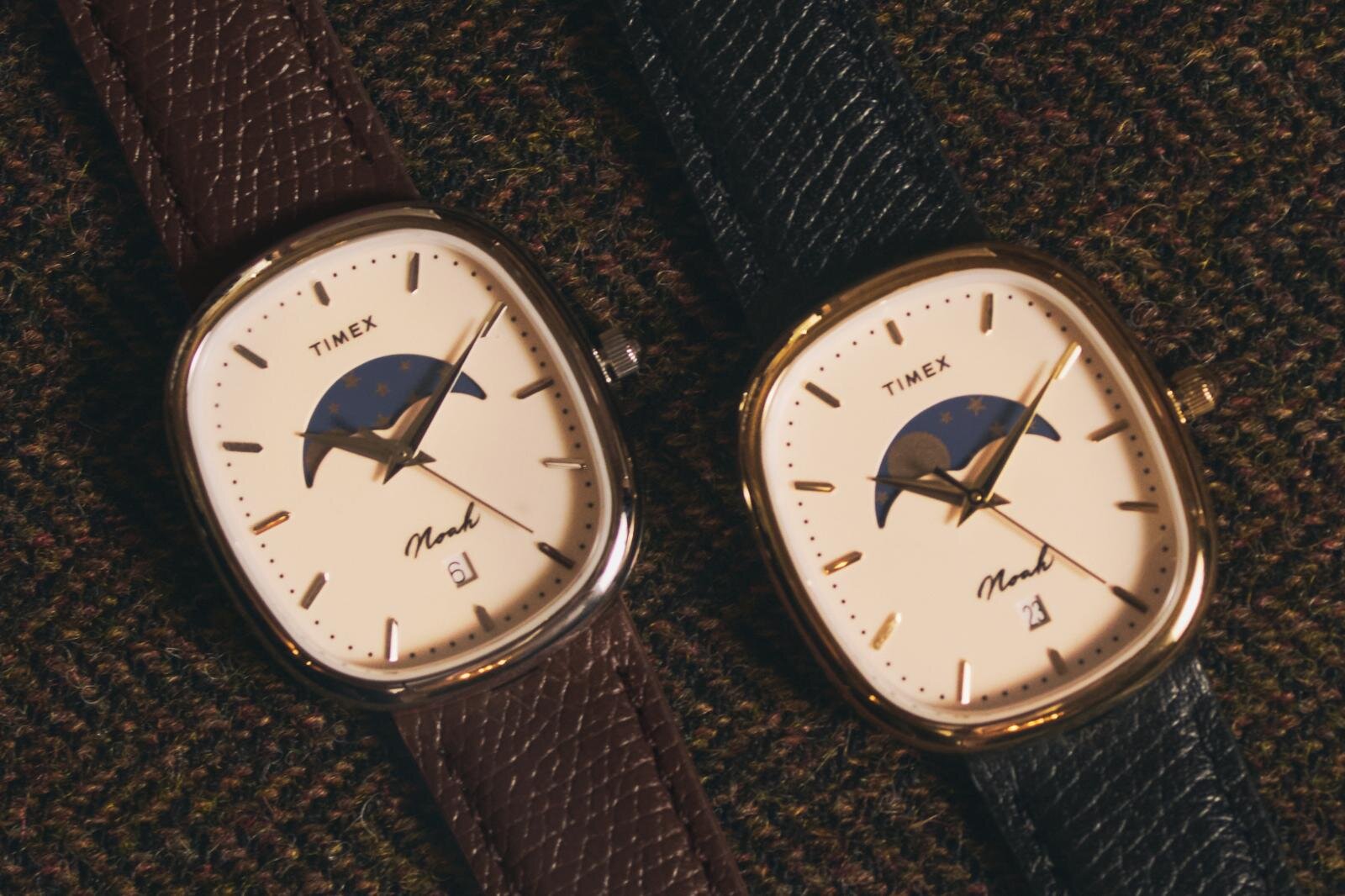 ノア×タイメックス丸いオーバルケースの腕時計 “月の満ち欠け”ムーンフェイズ搭載