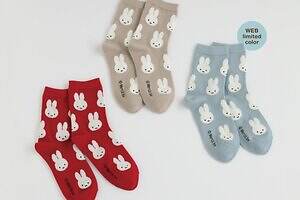 ミッフィー×靴下屋のコラボ第4弾、”ミッフィー＆ボリス”のふわふわ総柄ソックスやもこもこ靴下