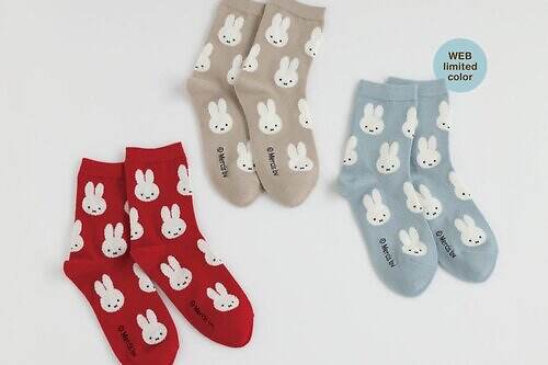 ミッフィー×靴下屋のコラボ第4弾、”ミッフィー＆ボリス”のふわふわ総柄ソックスやもこもこ靴下