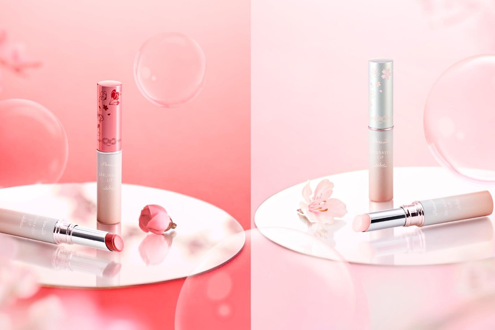 冬コスメ｜パラドゥ25年冬コスメ「桜お守りリップ」”桜のつぼみ””ほころぶレッドカラーのリッププランパー