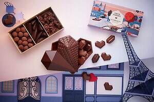 ル・ショコラ・アラン・デュカス26年バレンタイン、“幾何学モチーフ”ハートチョコやアソート