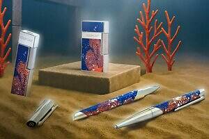 冒険小説「海底2万マイル」着想“深海ブルー”の万年筆＆サンゴ柄ライター、エス・テー・デュポンから