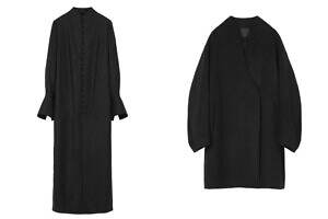 マメ クロゴウチ ベーシックス、くるみボタンの並ぶウールドレス＆ふんわりカシミヤニット