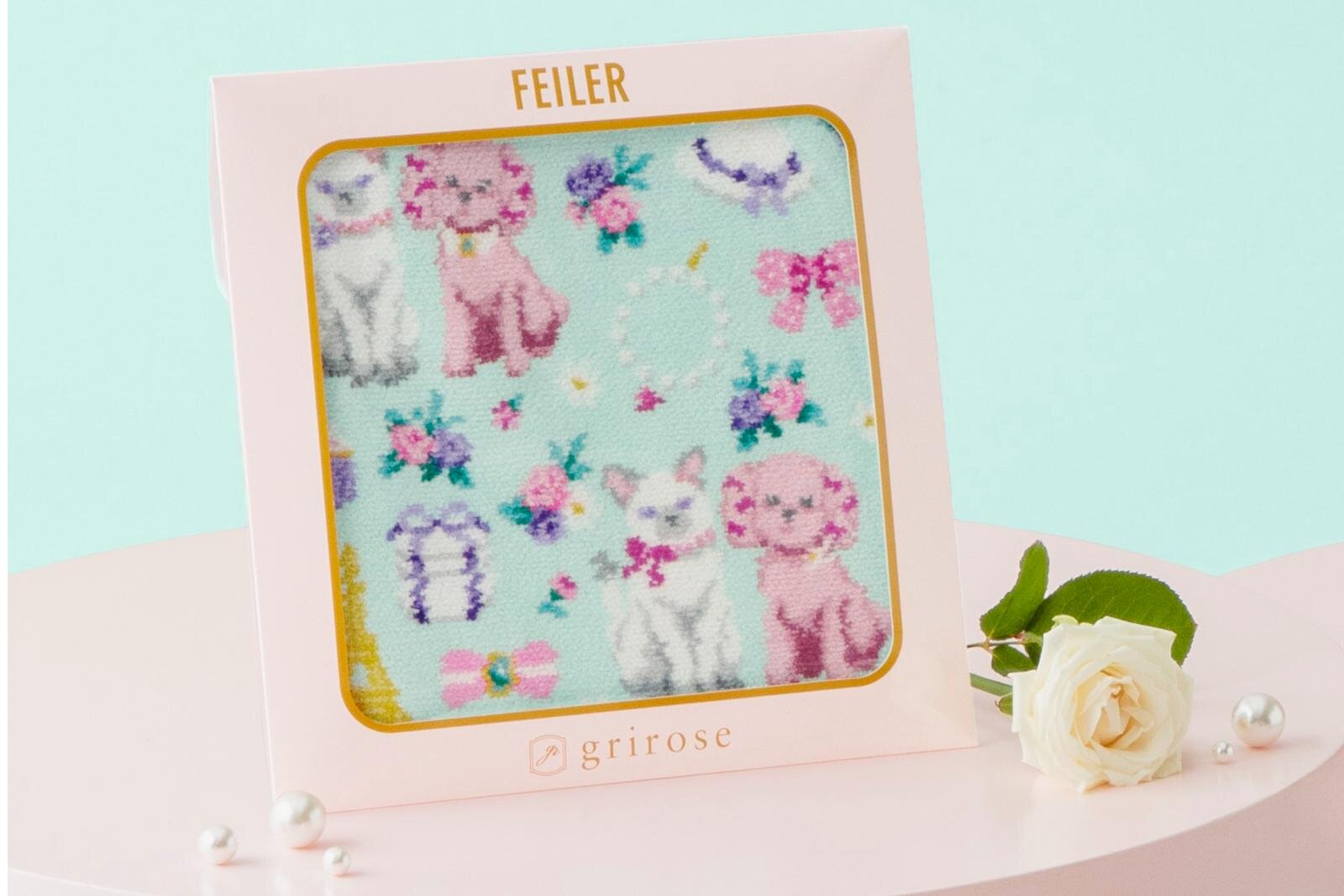 フェイラー“リボンでおめかし”猫＆犬柄シュニール織ハンカチ、土屋鞄のランドセル「グリローズ」とコラボ