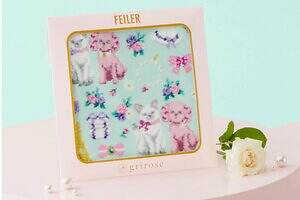 フェイラー“リボンでおめかし”猫＆犬柄シュニール織ハンカチ、土屋鞄のランドセル「グリローズ」とコラボ