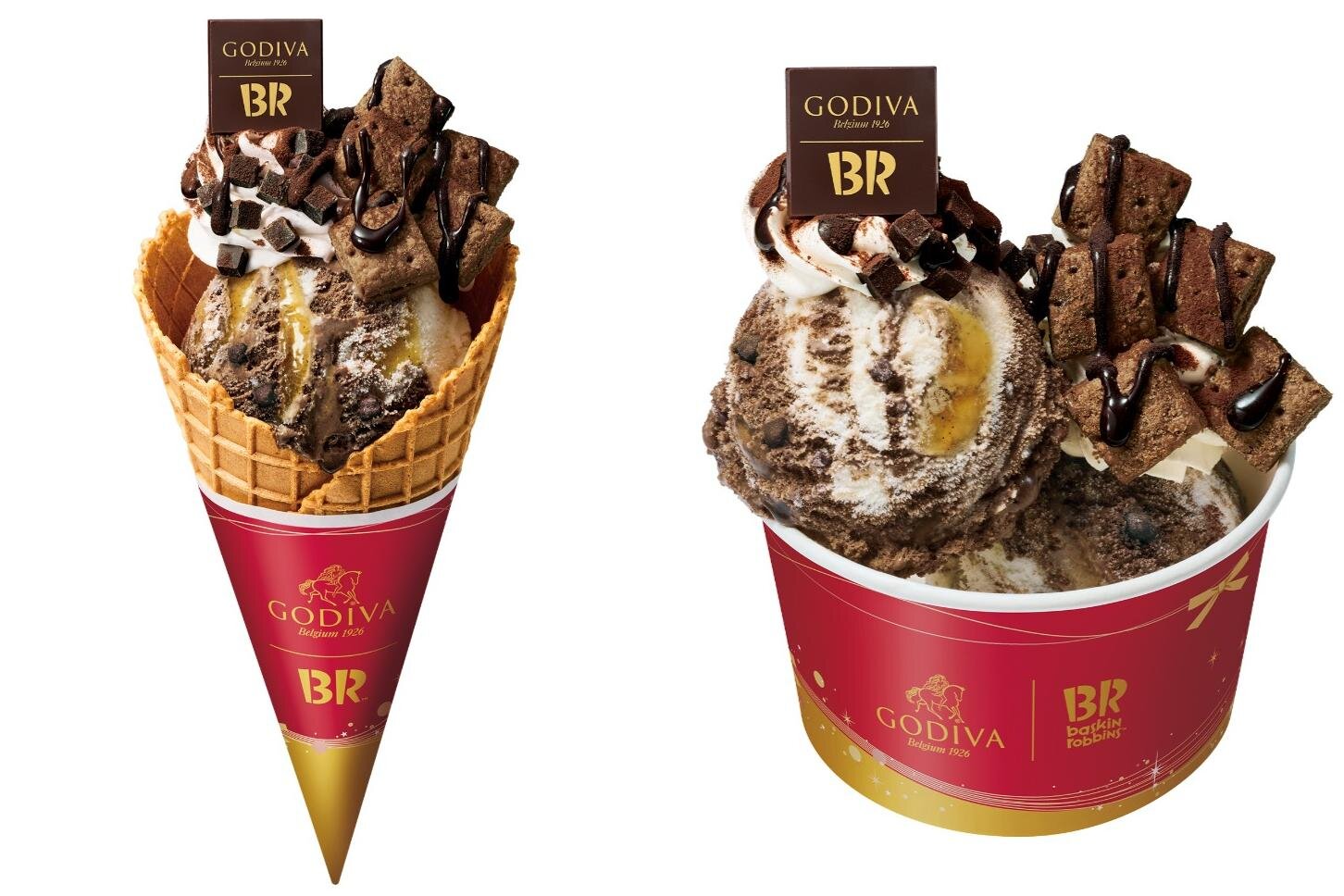 サーティワン×ゴディバのクリスマス、ビター＆ホワイトチョコの贅沢アイスやチョコ尽くしサンデー