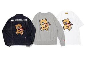 ヒューマンメイド×アンダーカバー、ハートロゴを抱えるベアのデニムジャケットやスウェットなど