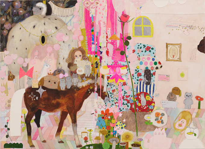 長井朋子展「真夏の毛むくじゃらハウス」渋谷で開催 - 画材で生む、リズムのある作品空間 | 写真