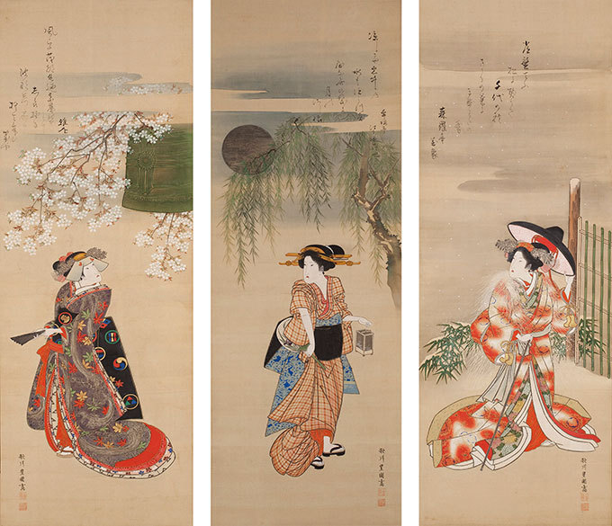 大林千万樹 「文読む美人」 軸装 江戸時代の肉筆浮世絵を想わ 大林千万樹 「文読む美人」 軸装 江戸時代の肉筆浮世絵を想わ