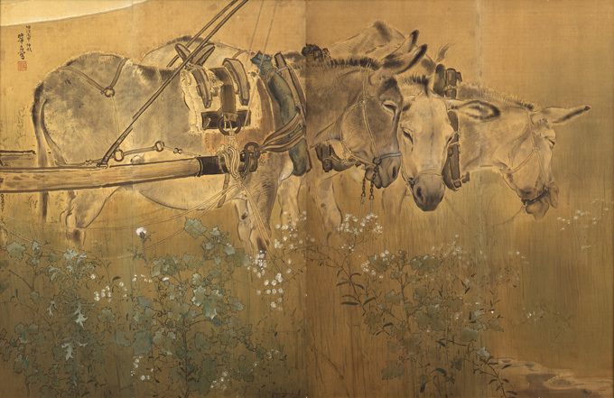 村上華岳 《驢馬に夏草》 1908(明治41)年 絹本・彩色 さいたま市立漫画会館