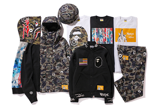 ア ベイシング エイプとフューチュラがコラボ、カモフラージュ柄×グラフィックのフーディやTシャツ｜写真1