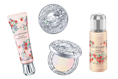 ジルスチュアート　ビューティの新ベースメイク- フェイスパウダーやCCクリーム、花々のデザイン